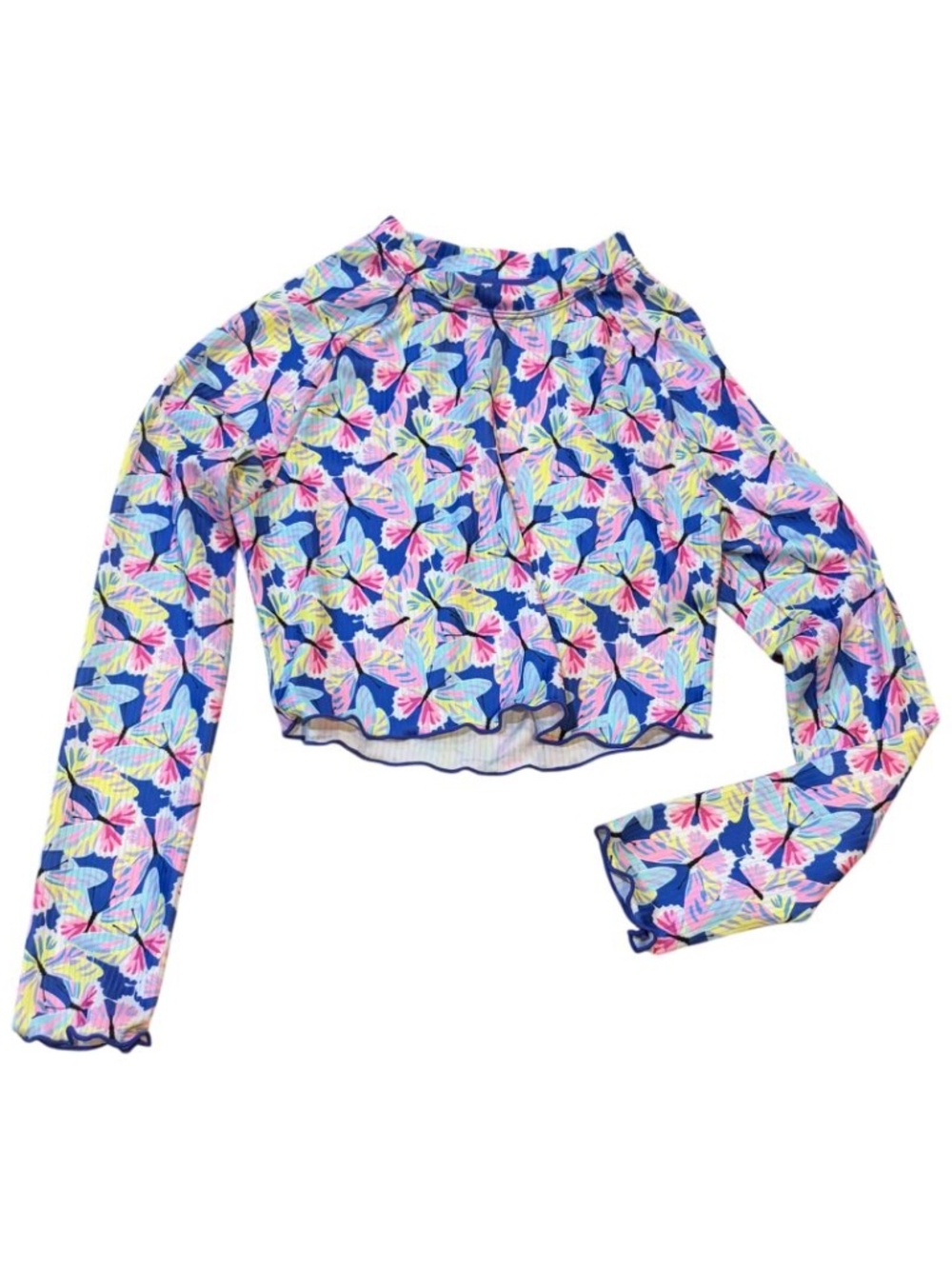 Girls' Ribbed Butterfly Long-Sleeve Swim Rashguard
